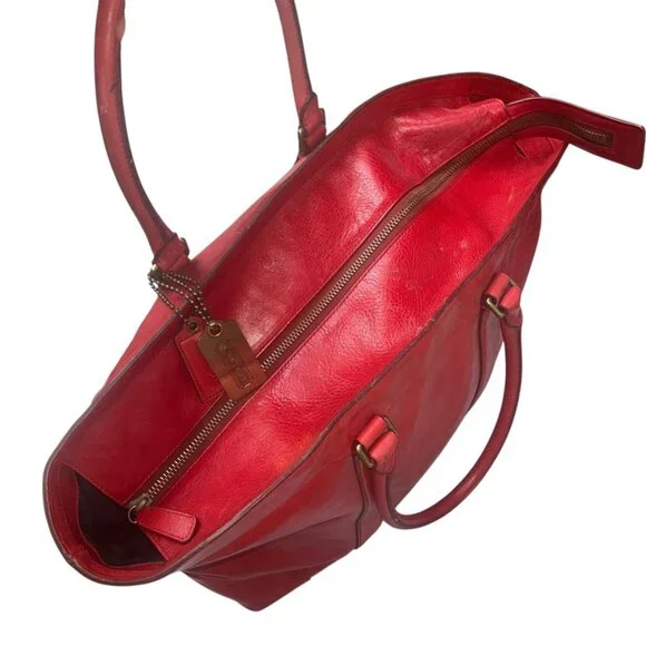 Coach Vintage red saddle leather HUGE weekender travel tote bag - Picture 6 of 10